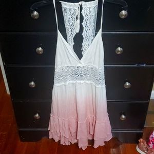 Open Back, Pink&White Ombre Dress With Lace
